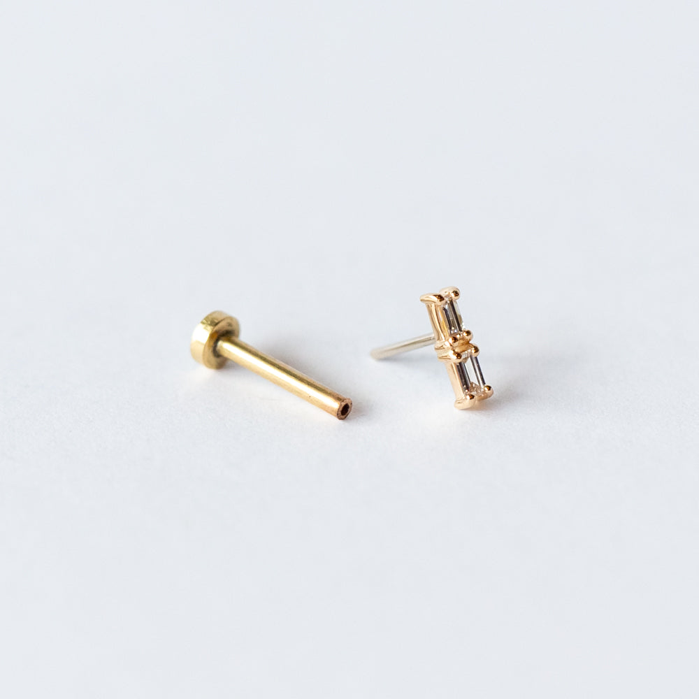 Duo Baguette Cut Diamond Flat Back Stud Earring (Single)
