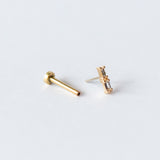 Duo Baguette Cut Diamond Flat Back Stud Earring (Single)