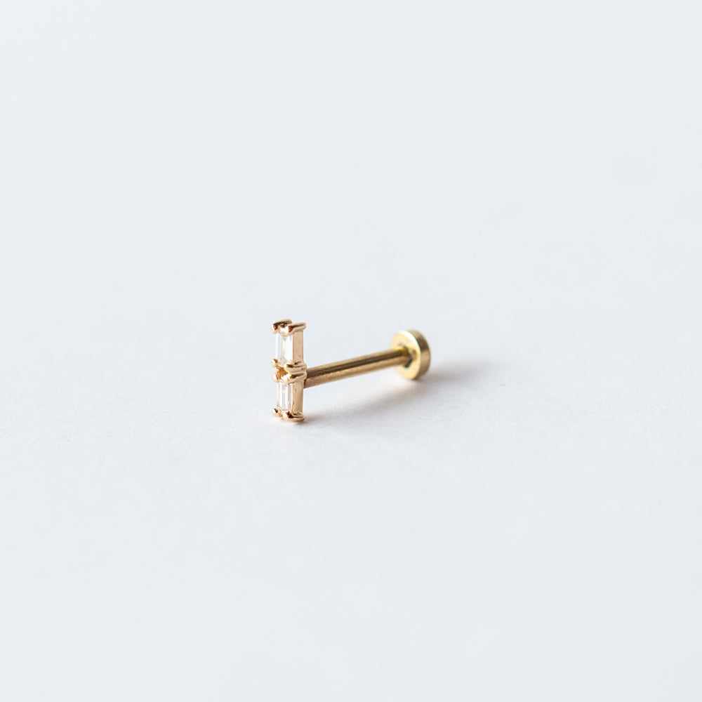 Duo Baguette Cut Diamond Flat Back Stud Earring (Single)