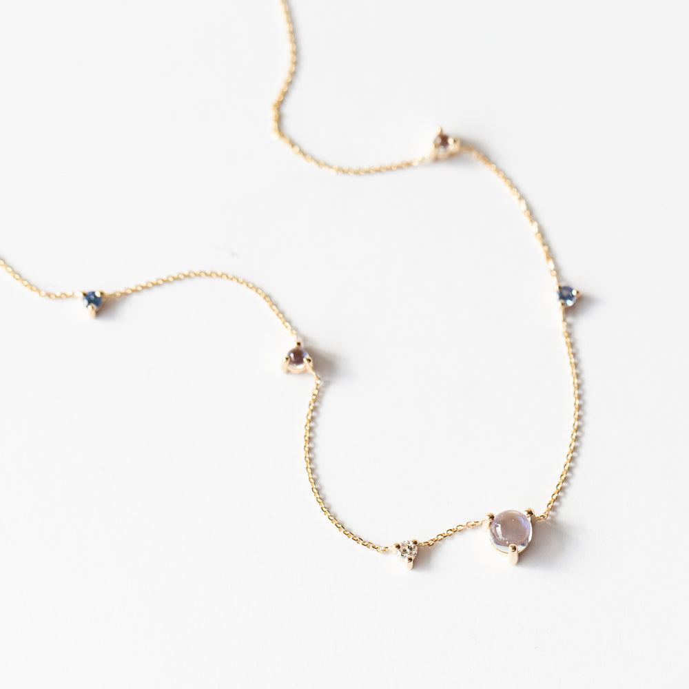 Moonstone and Diamond Linear Necklace