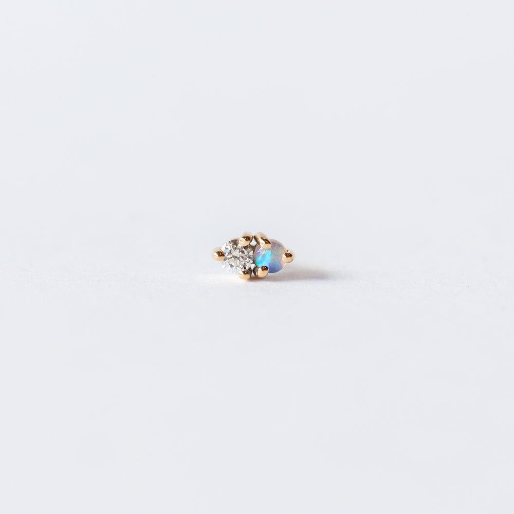 Opal and Diamond Two-Step Flat Back Stud Earring (Single)