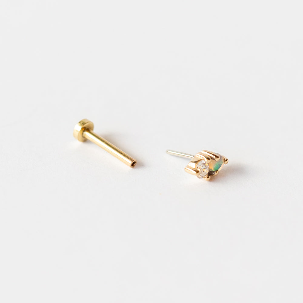 Opal and Diamond Two-Step Flat Back Stud Earring (Single)