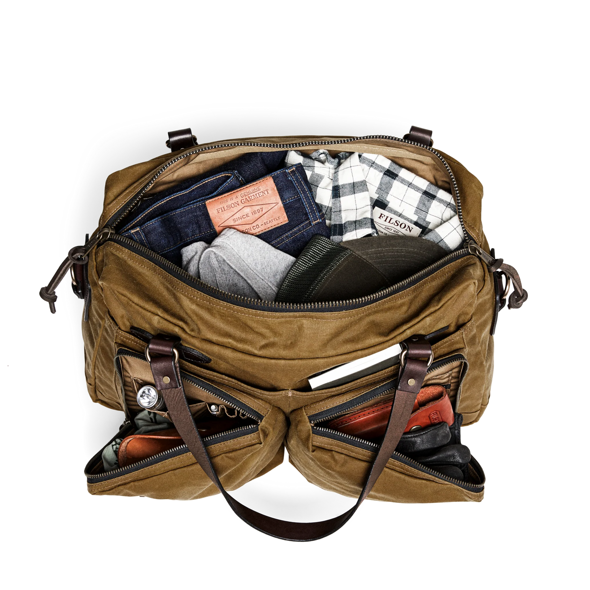 48 Hr Tin Cloth Duffle, Dark Tan and Brass