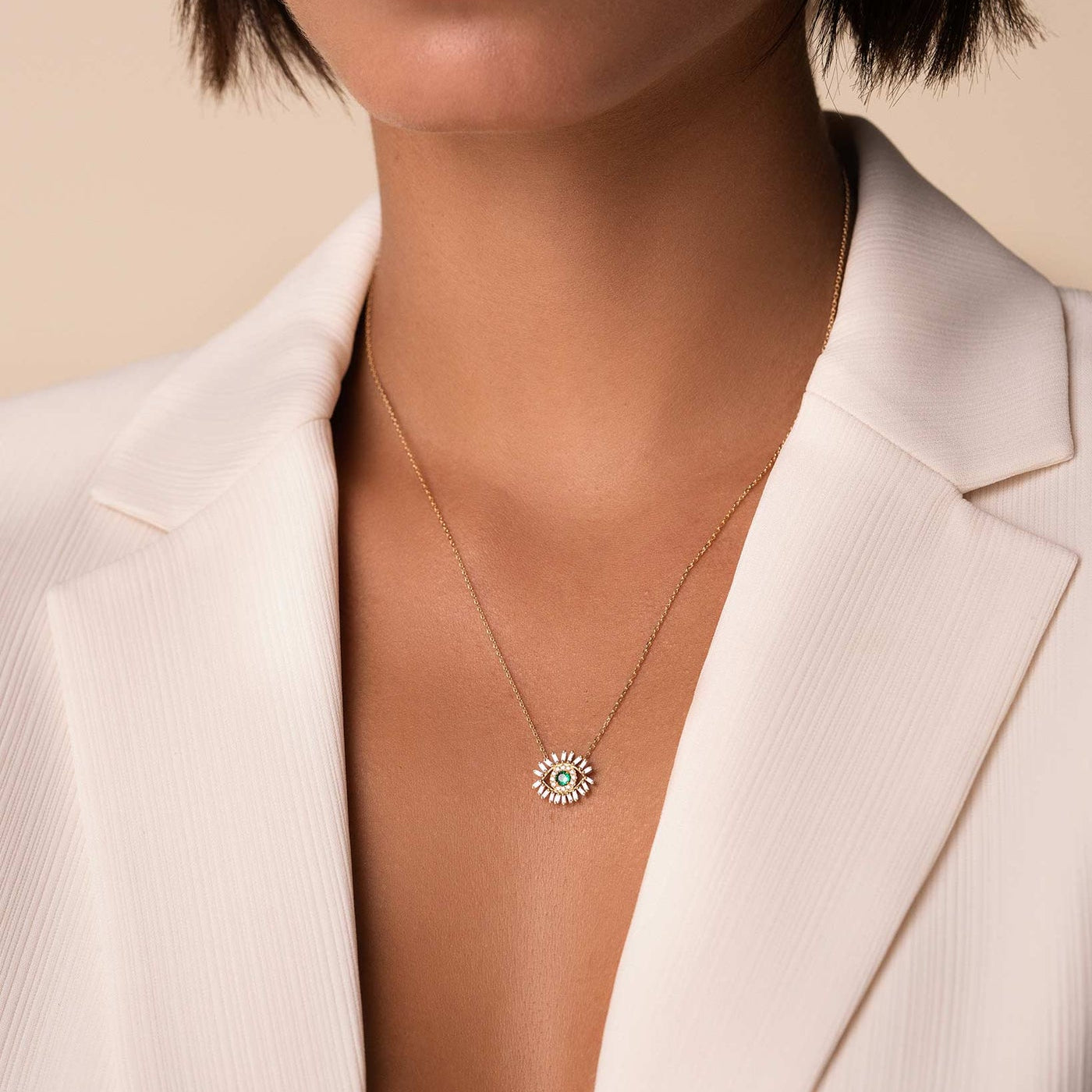 Mini Emerald Evil Eye Necklace