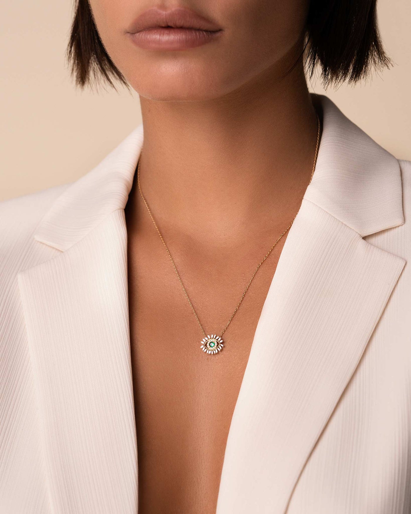 Suzanne Kalan | 18k Mini Emerald Evil Eye Necklace