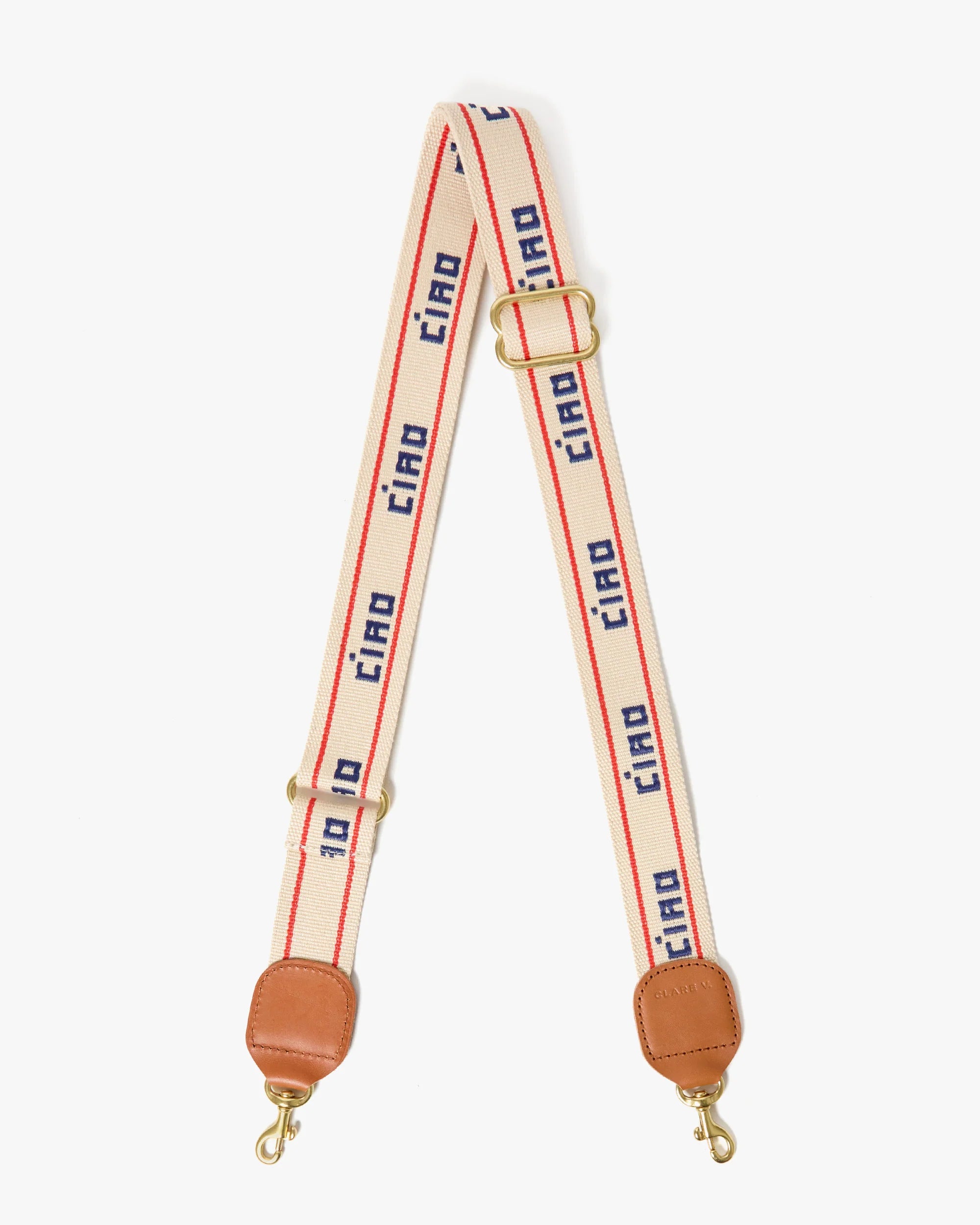 Adjustable Crossbody Strap, Cream and Navy Ciao with Double Poppy Stripe