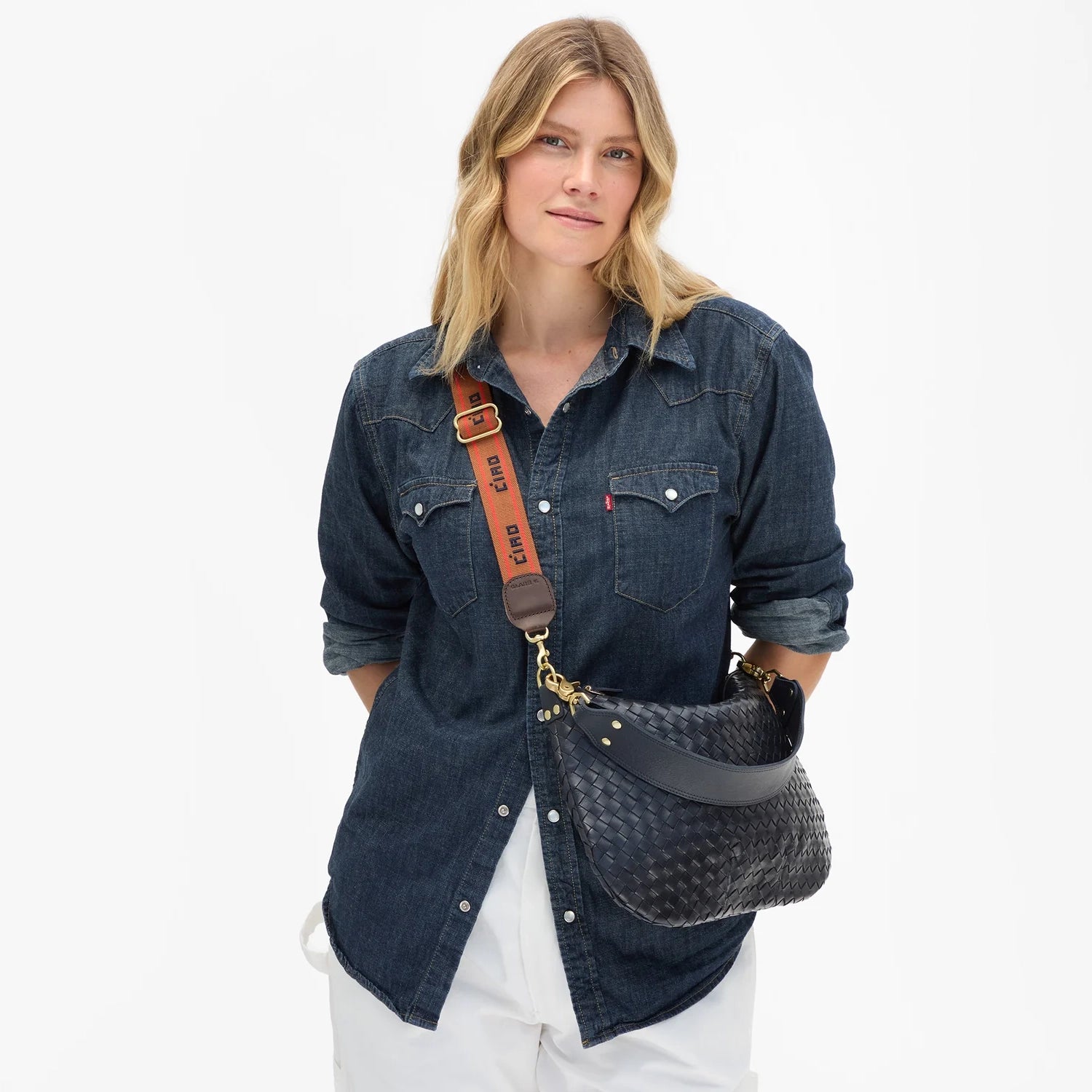 Adjustable Crossbody Strap, Tan with Bright Poppy/Navy Petite Ciao