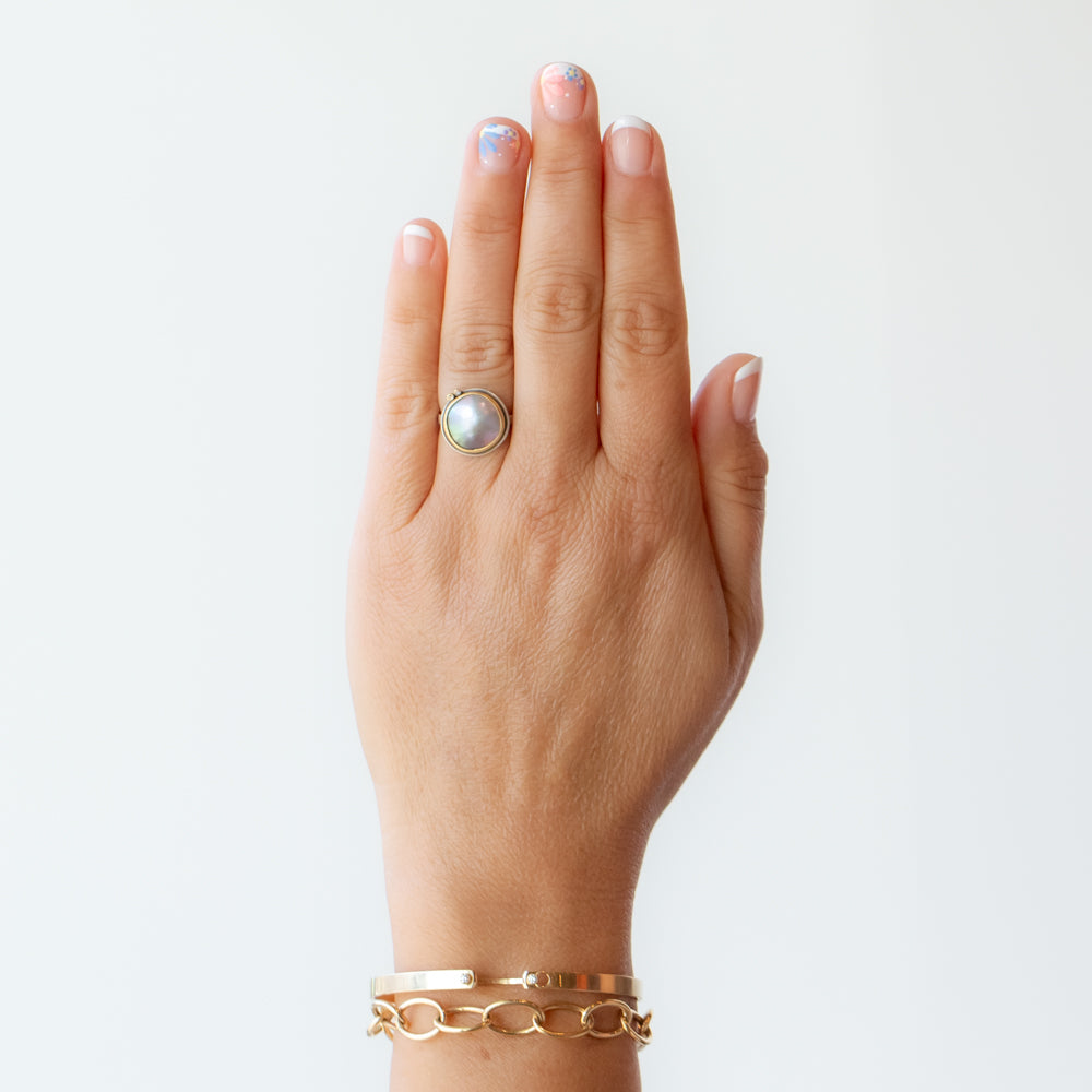 Organic Grey Pearl Ring with Diamond Dots