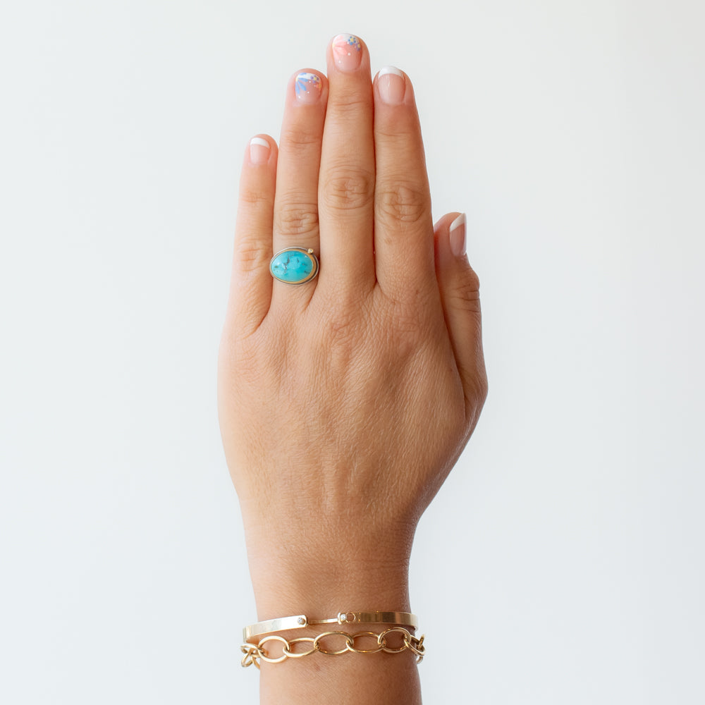 Organic Oval Turquoise Ring with Diamond Dot