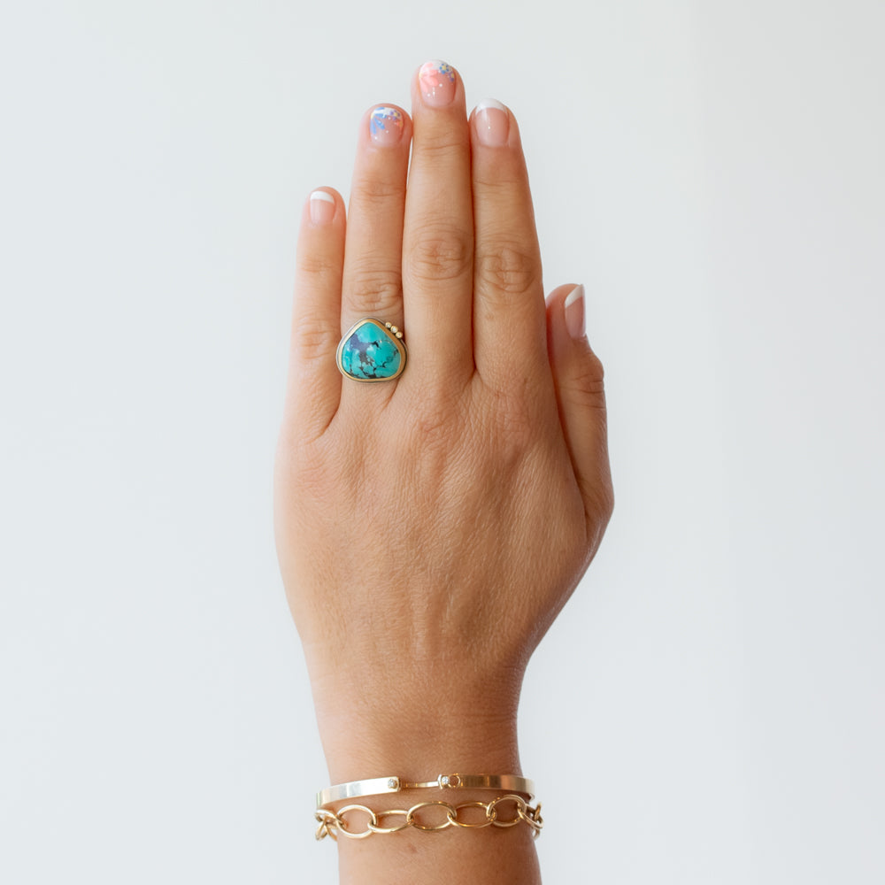 Organic Teardrop Turquoise Ring with Diamond Dots