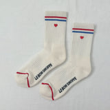 Embroidered Boyfriend Socks, Milk + Heart