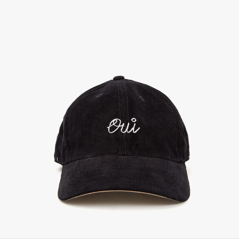 Corduroy Baseball Hat, Black Embroidered Oui