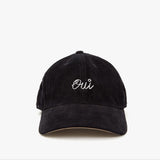Corduroy Baseball Hat, Black Embroidered Oui