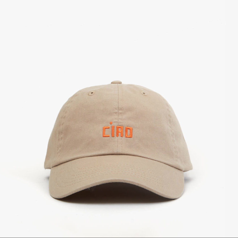 Khaki Baseball Hat, Embroidered Orange Petit Ciao