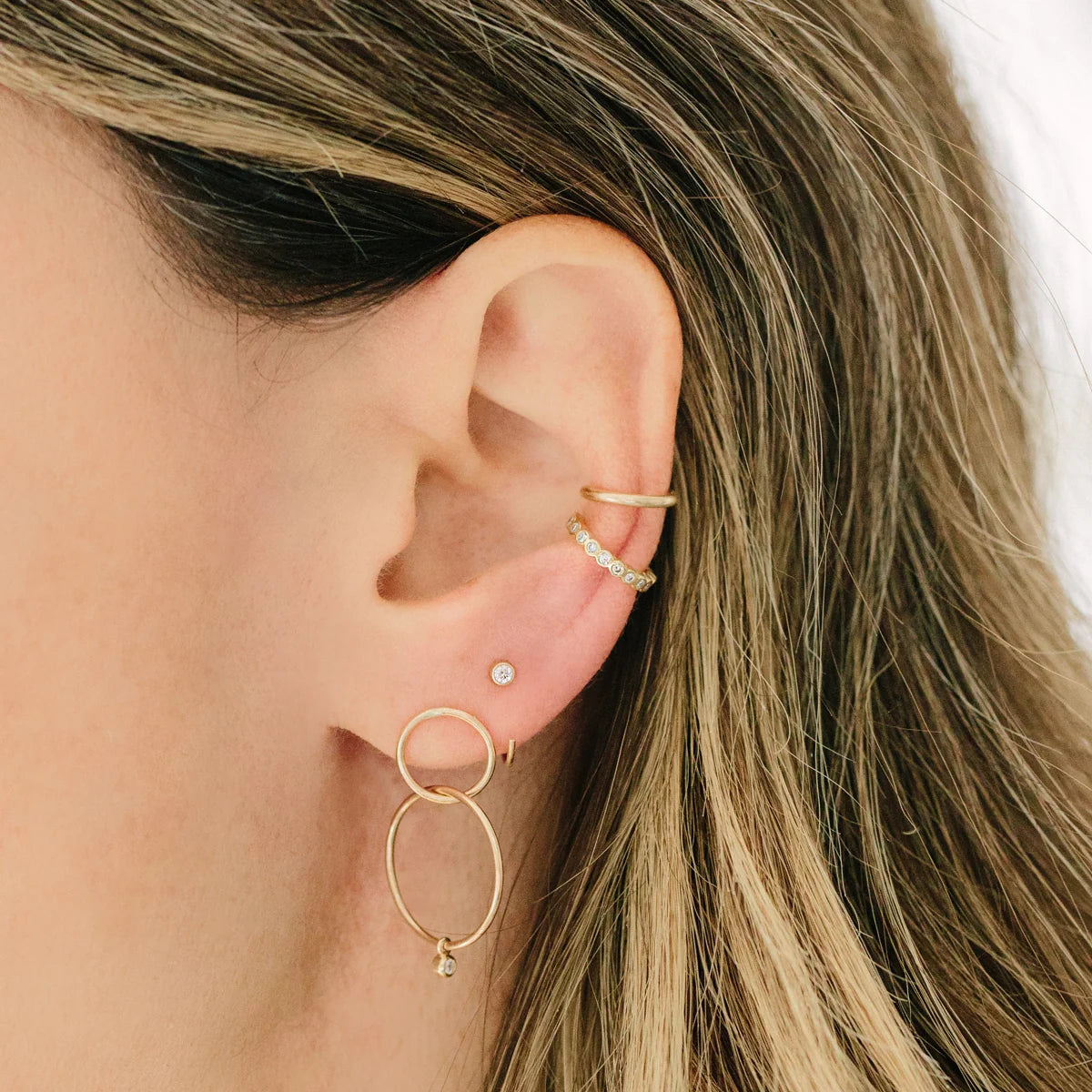Diamond Bezel Open Hoop Earrings
