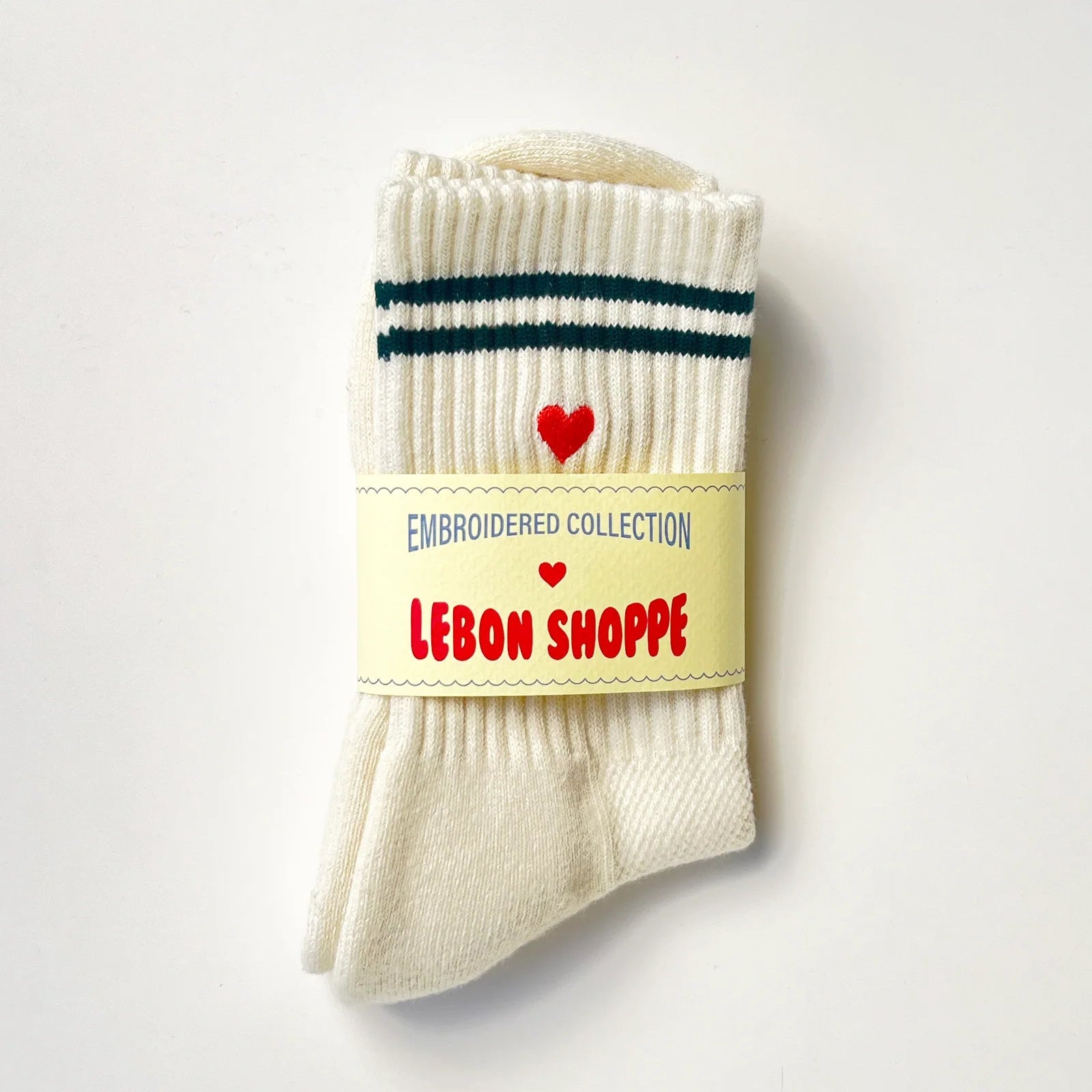 Embroidered Boyfriend Socks, Parchment + Heart