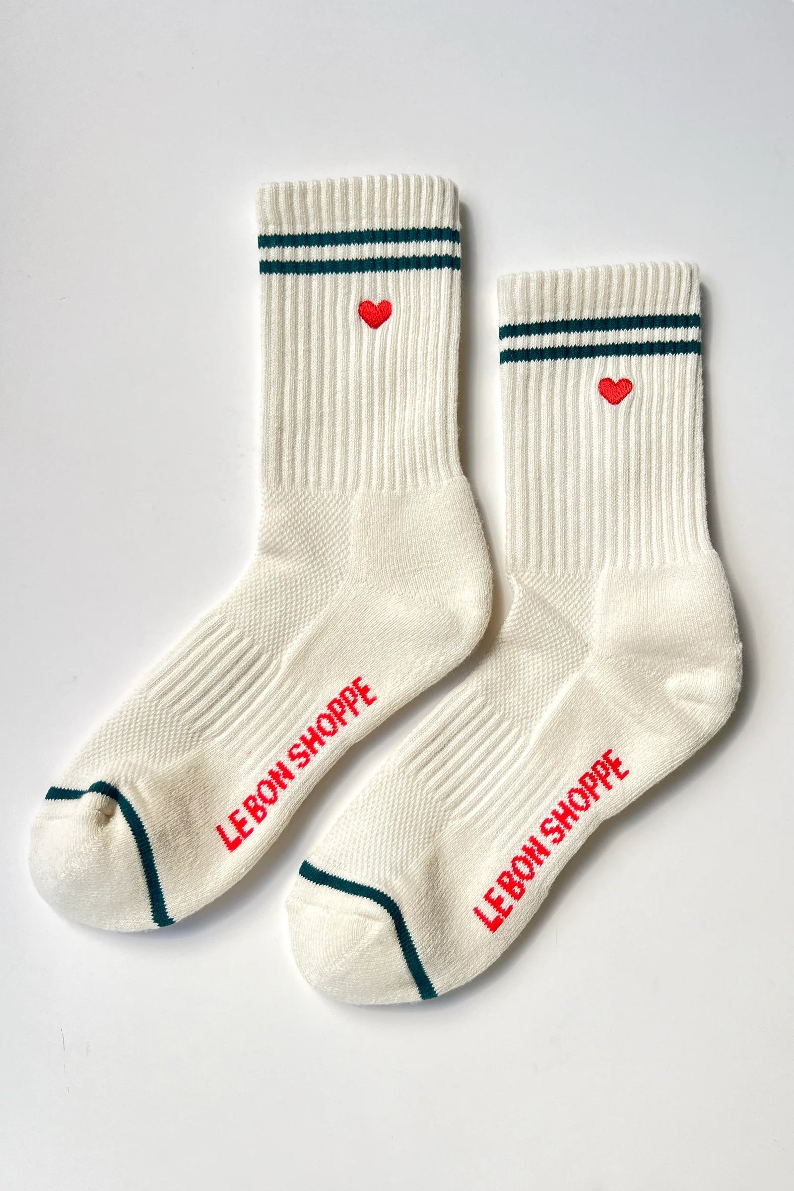 Embroidered Boyfriend Socks, Parchment + Heart