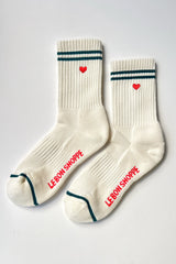 Embroidered Boyfriend Socks, Parchment + Heart
