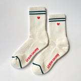 Embroidered Boyfriend Socks, Parchment + Heart