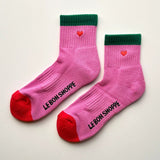 Embroidered Color Block Girlfriend Socks, Rose Green + Heart