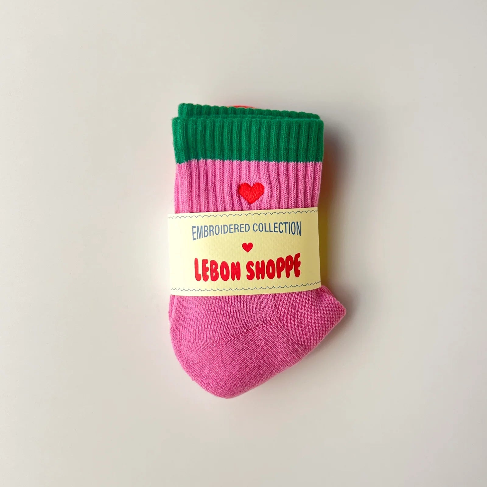 Embroidered Color Block Girlfriend Socks, Rose Green + Heart