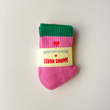 Embroidered Color Block Girlfriend Socks, Rose Green + Heart