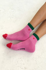 Embroidered Color Block Girlfriend Socks, Rose Green + Heart
