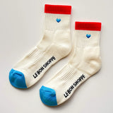 Embroidered Color Block Girlfriend Socks, Blue Red + Heart