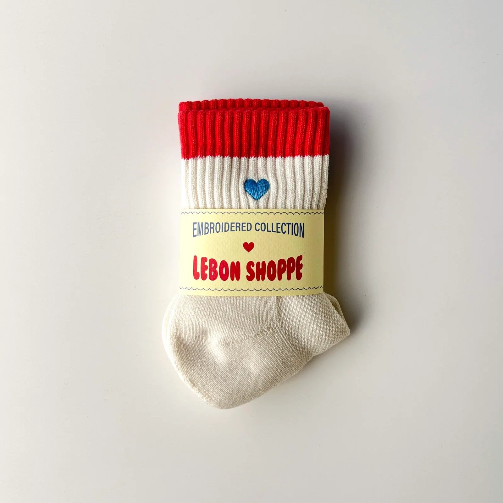 Embroidered Color Block Girlfriend Socks, Blue Red + Heart