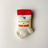 Embroidered Color Block Girlfriend Socks, Blue Red + Heart