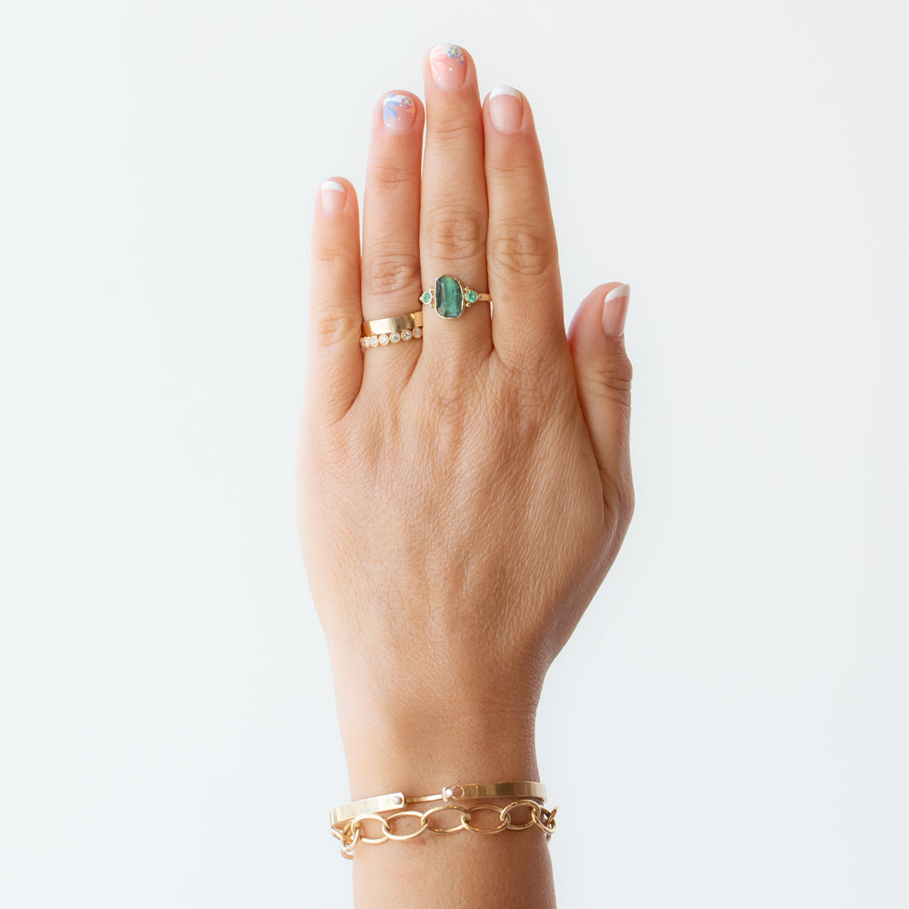 Teal Tourmaline and Emerald Ring