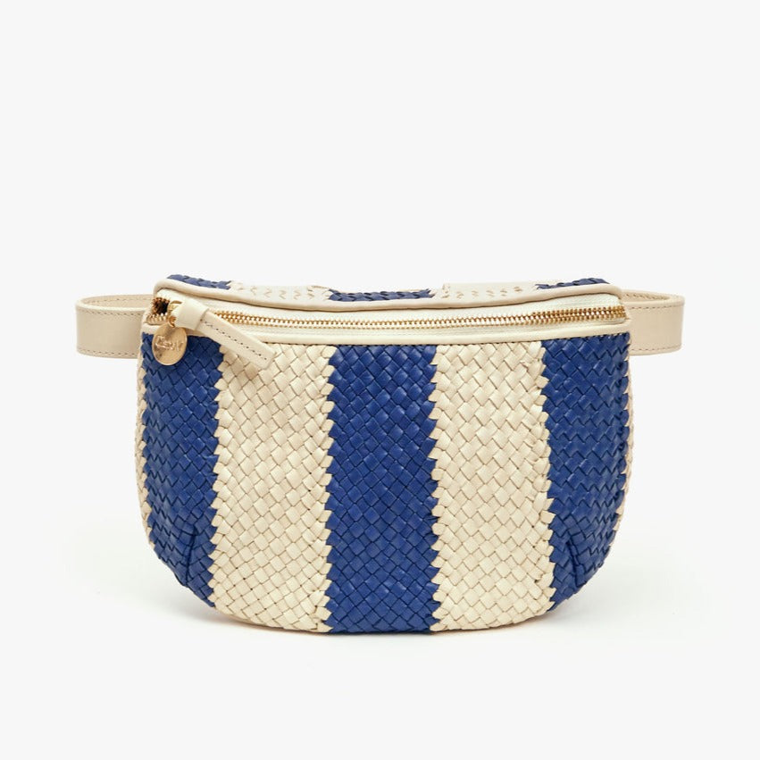 Fanny Pack, Indigo and Cream Woven Racing Stripes