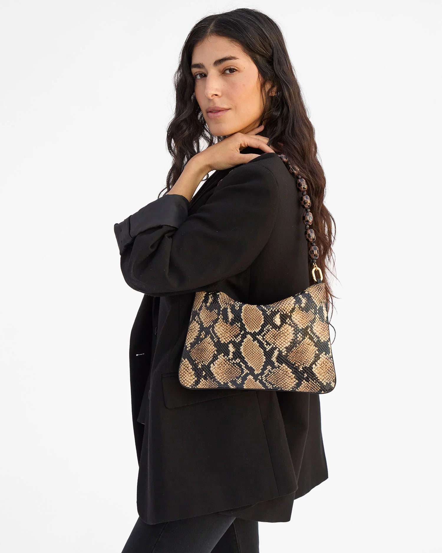 Flat Clutch with Tabs, Tan Desert Snake
