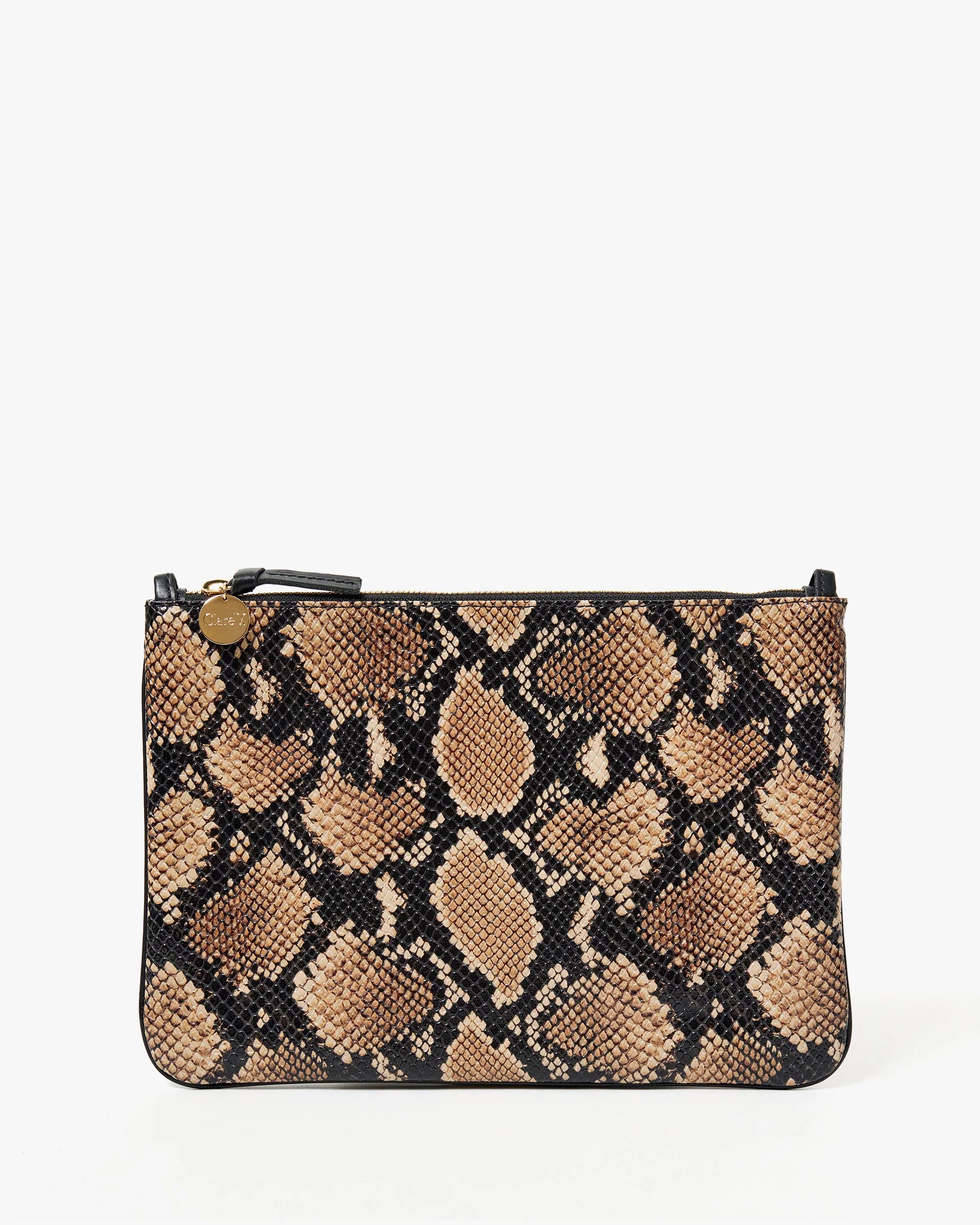 Flat Clutch with Tabs, Tan Desert Snake