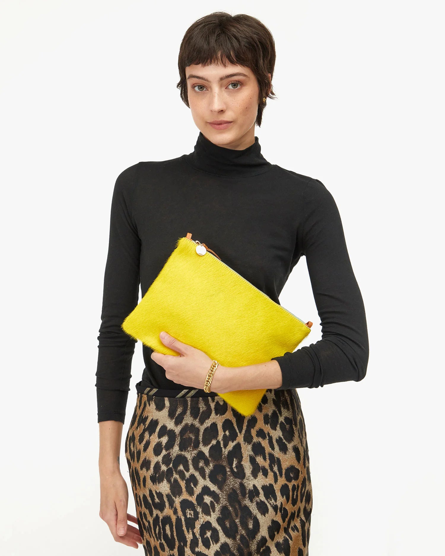 Flat Clutch with Tabs, Hair-On Citron
