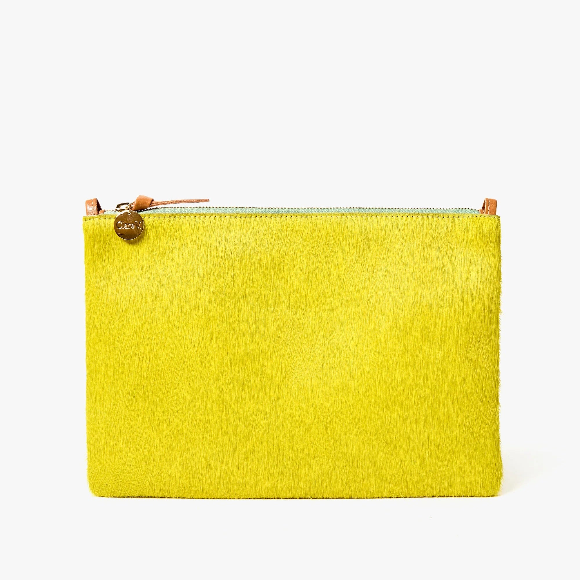 Flat Clutch with Tabs, Hair-On Citron