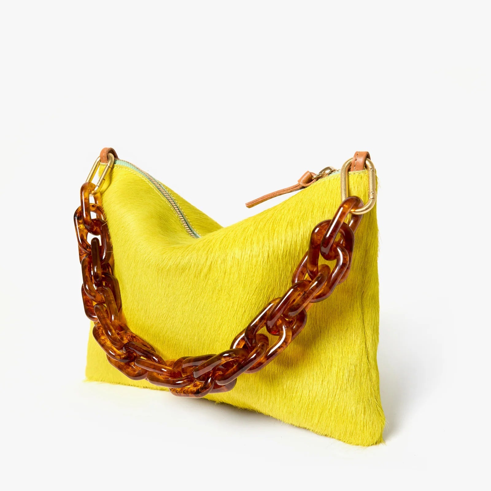 Flat Clutch with Tabs, Hair-On Citron