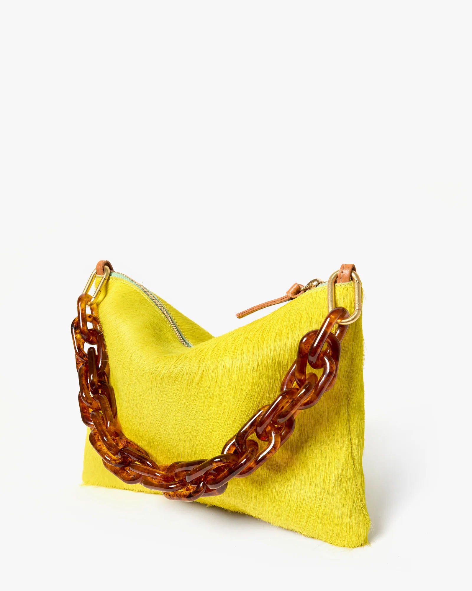 Flat Clutch with Tabs, Hair-On Citron