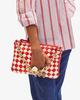 Flat Clutch with Tabs, Puffy Woven Checker, Rosa / Cream