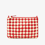 Flat Clutch with Tabs, Puffy Woven Checker, Rosa / Cream