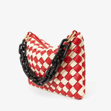 Flat Clutch with Tabs, Puffy Woven Checker, Rosa / Cream