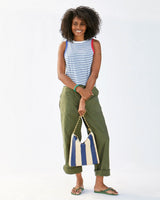 Foldover Clutch with Tabs, Indigo and Cream Woven Racing Stripes