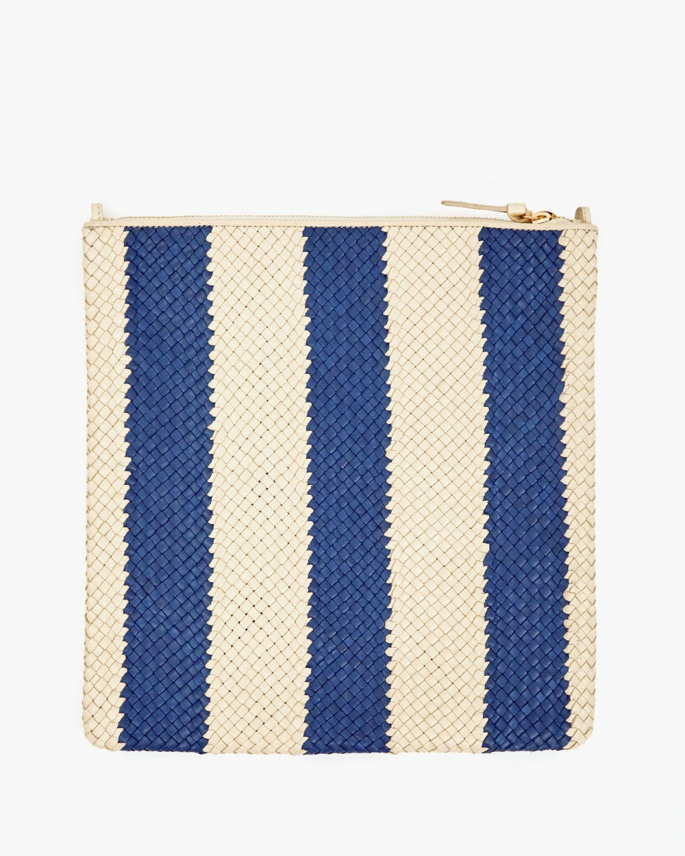 Foldover Clutch with Tabs, Indigo and Cream Woven Racing Stripes