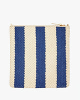 Foldover Clutch with Tabs, Indigo and Cream Woven Racing Stripes