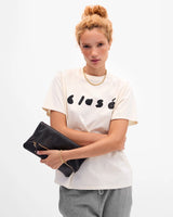 Foldover Clutch with Tabs, Black Petit Caviar