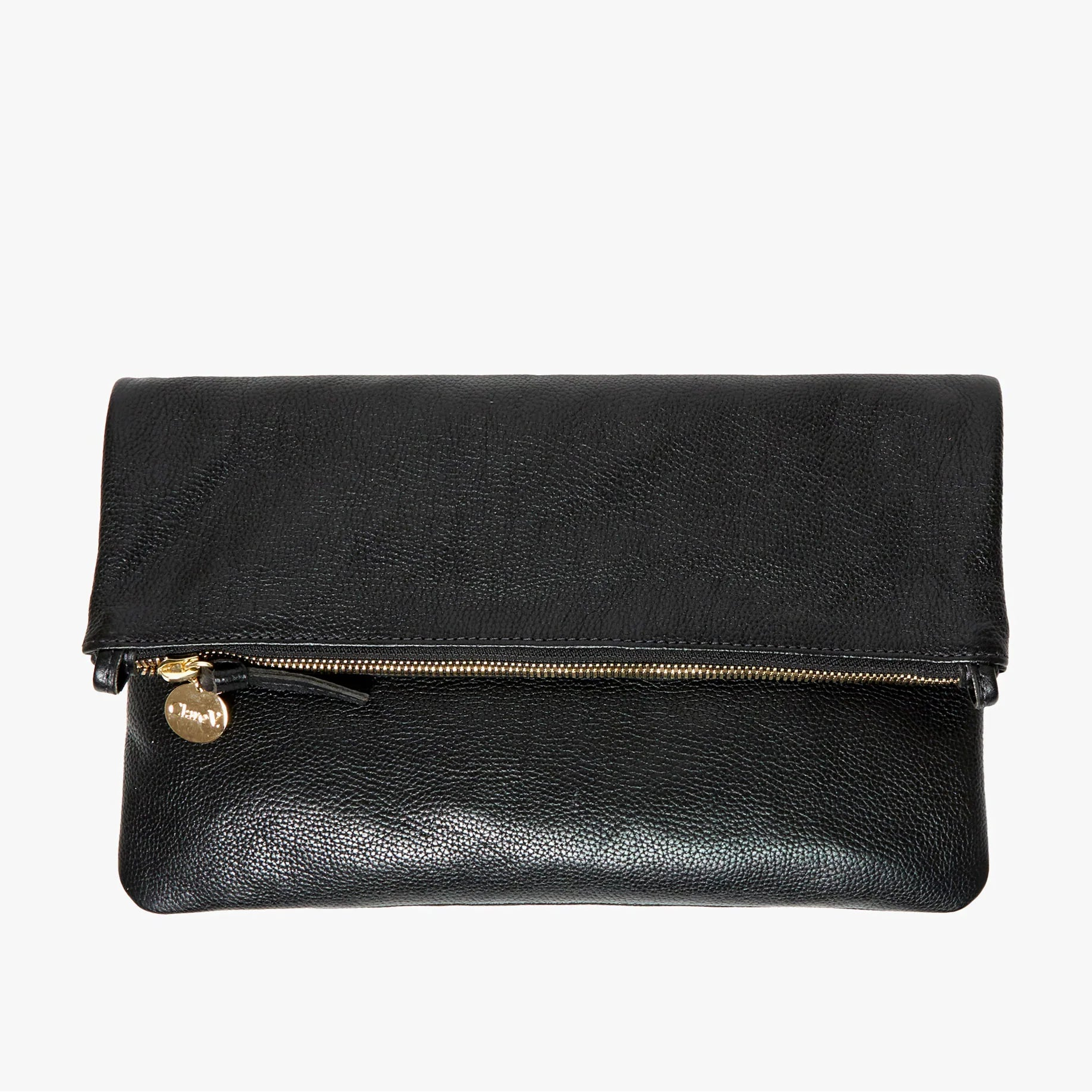Foldover Clutch with Tabs, Black Petit Caviar