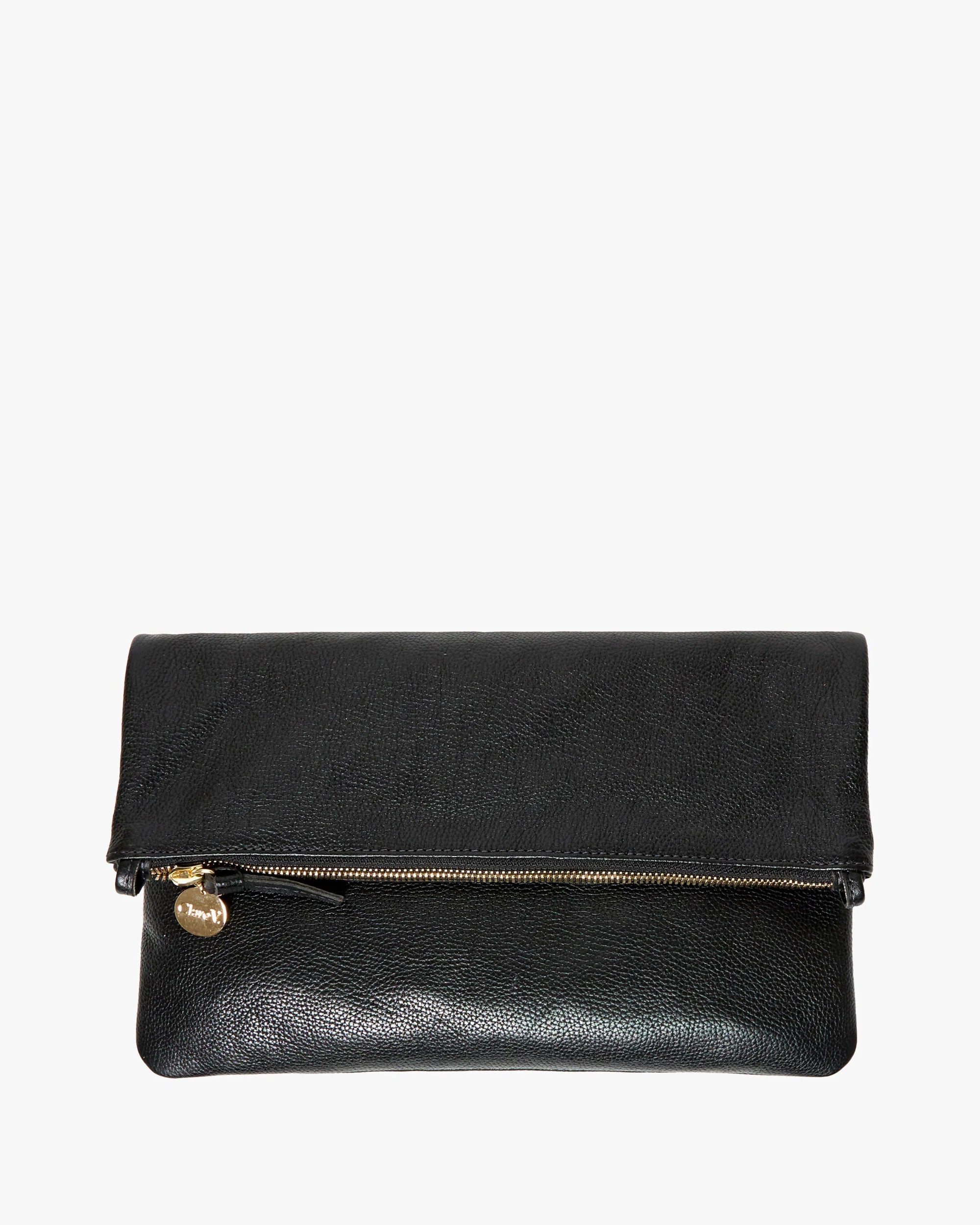 Foldover Clutch with Tabs, Black Petit Caviar