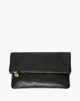 Foldover Clutch with Tabs, Black Petit Caviar
