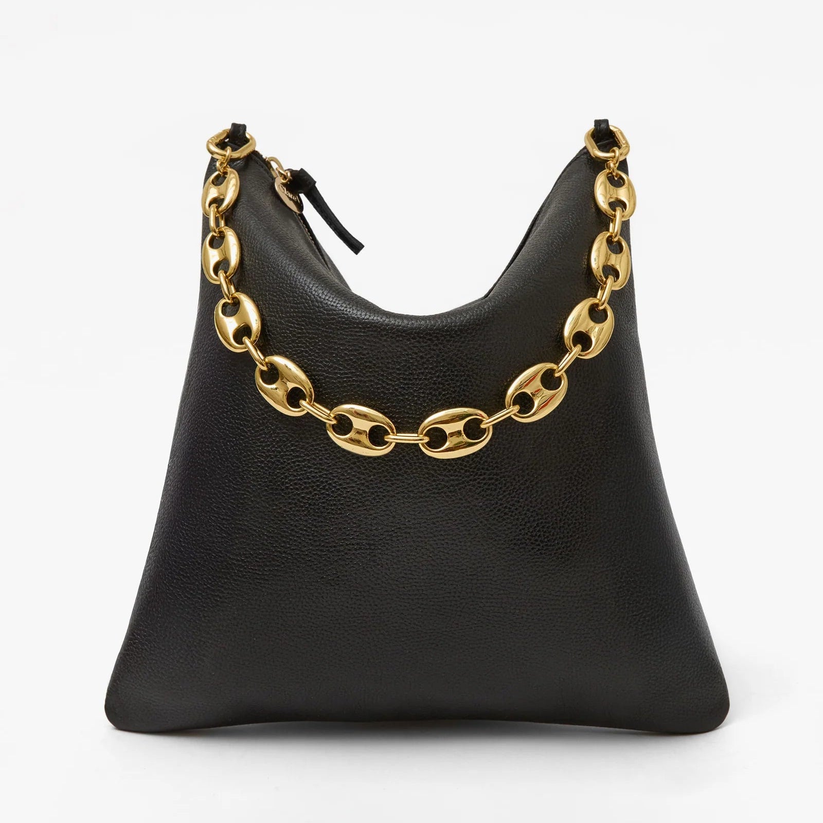 Foldover Clutch with Tabs, Black Petit Caviar