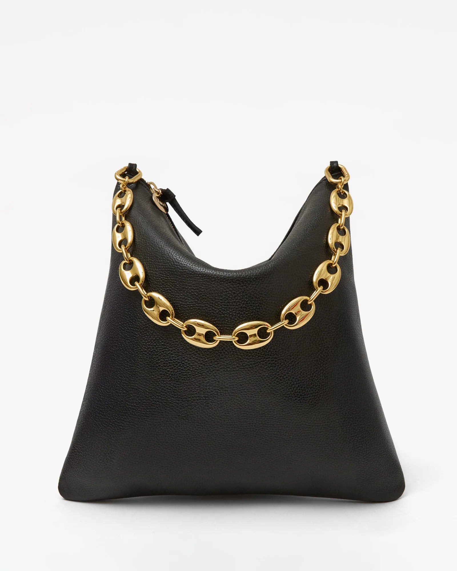 Foldover Clutch with Tabs, Black Petit Caviar